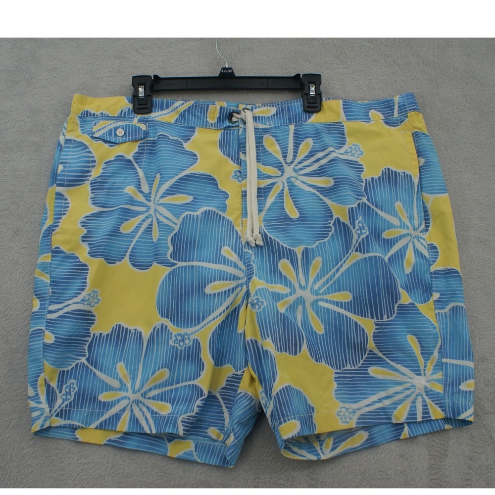 Tommy Bahama Relax Mens XXL Swim Trunks Blue Yellow Hibiscus Floral Board Shorts
